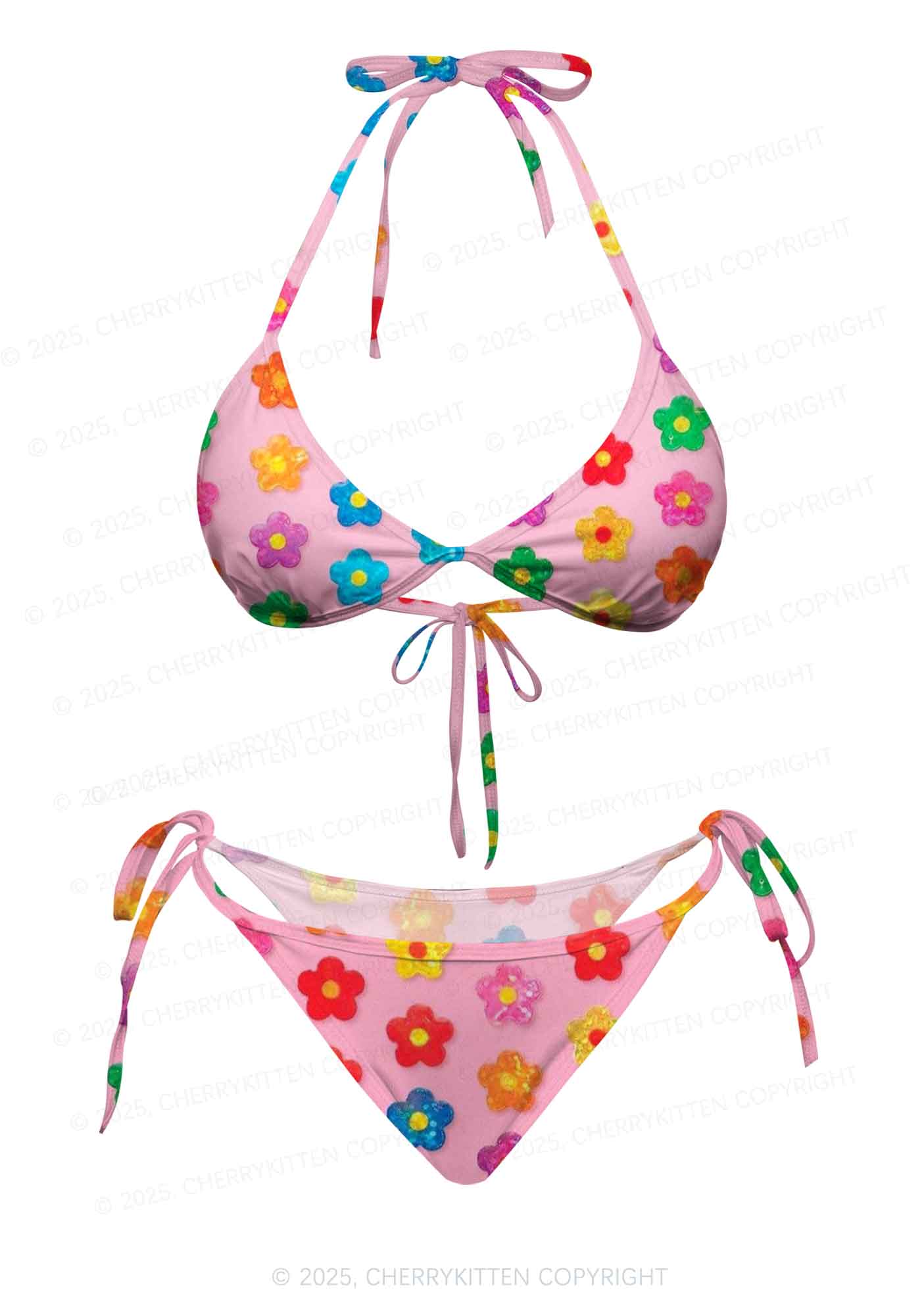 Rainbow Flower Y2K Print Bikini Set Cherrykitten