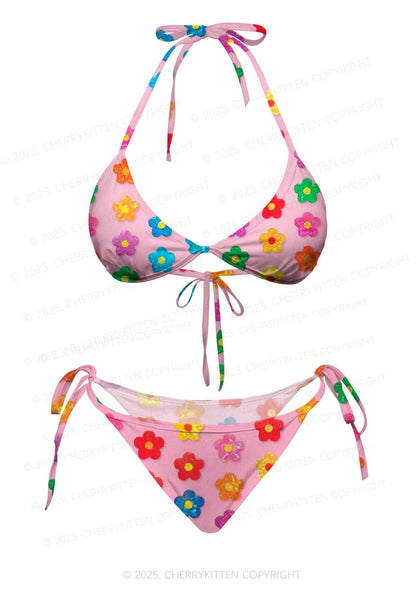 Rainbow Flower Y2K Print Bikini Set Cherrykitten