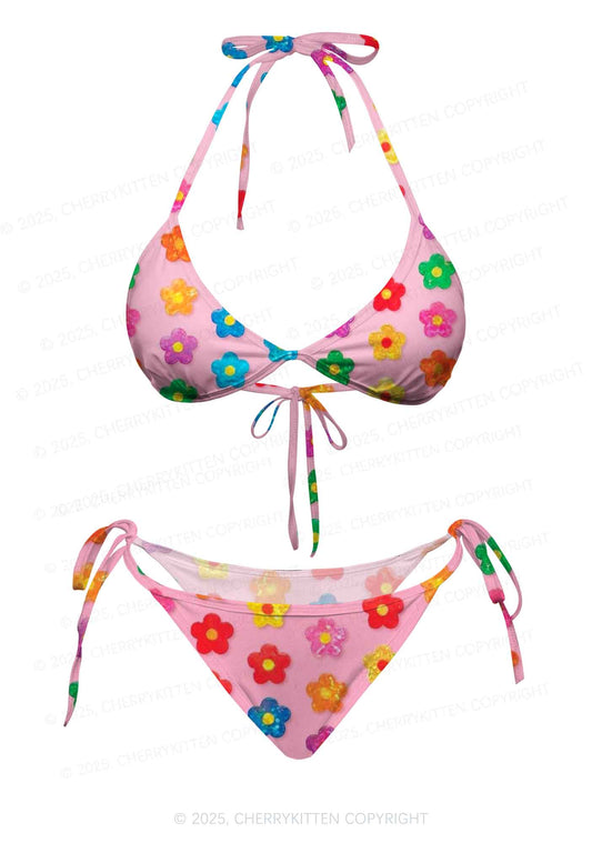 Rainbow Flower Y2K Print Bikini Set Cherrykitten