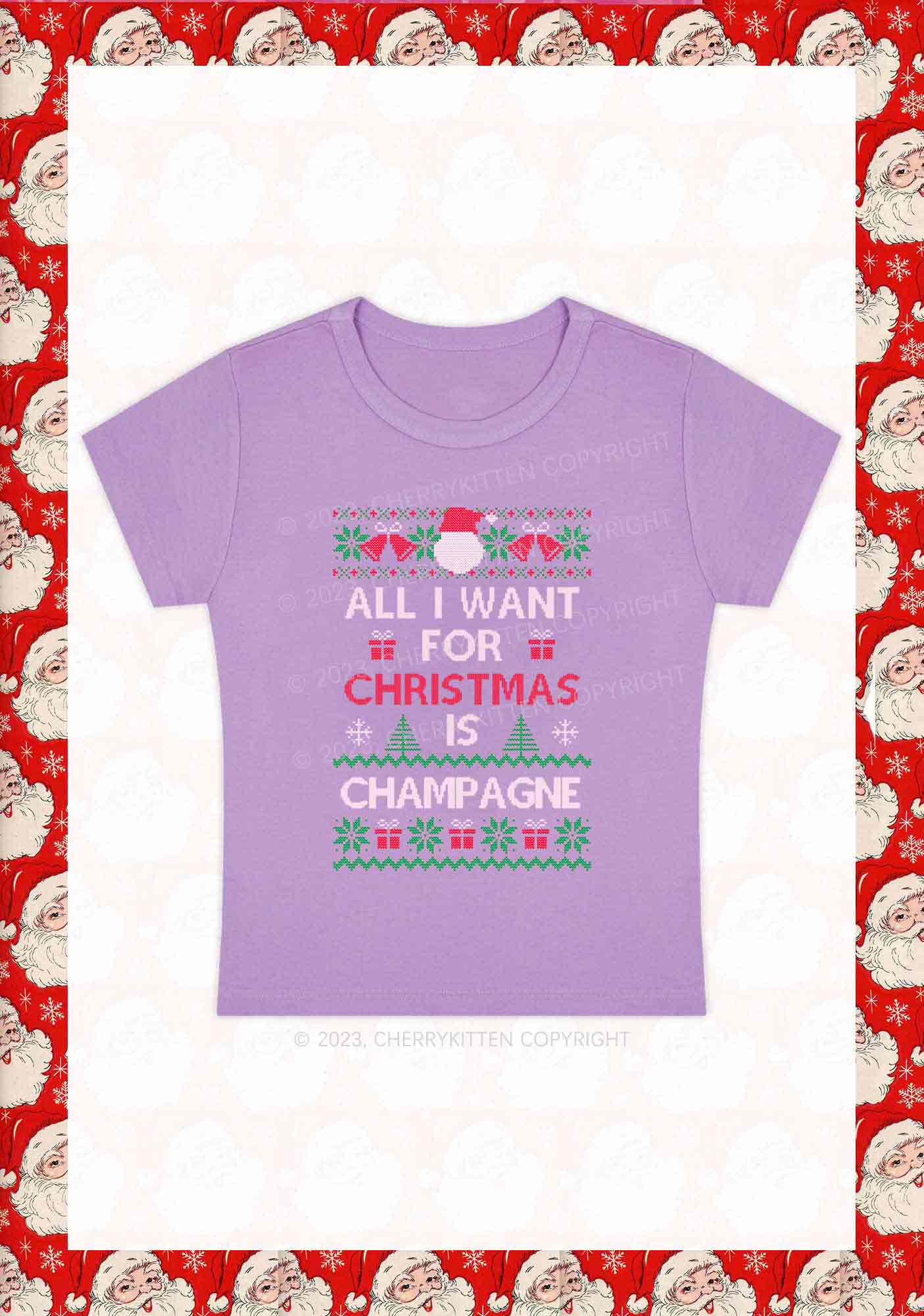 All I Want For Christmas Is Champagne Y2K Baby Tee Cherrykitten
