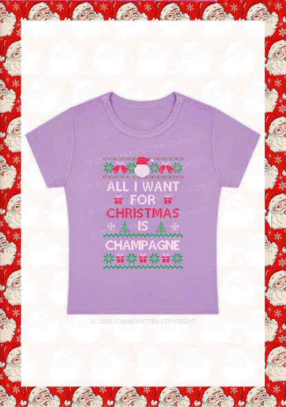 All I Want For Christmas Is Champagne Y2K Baby Tee Cherrykitten