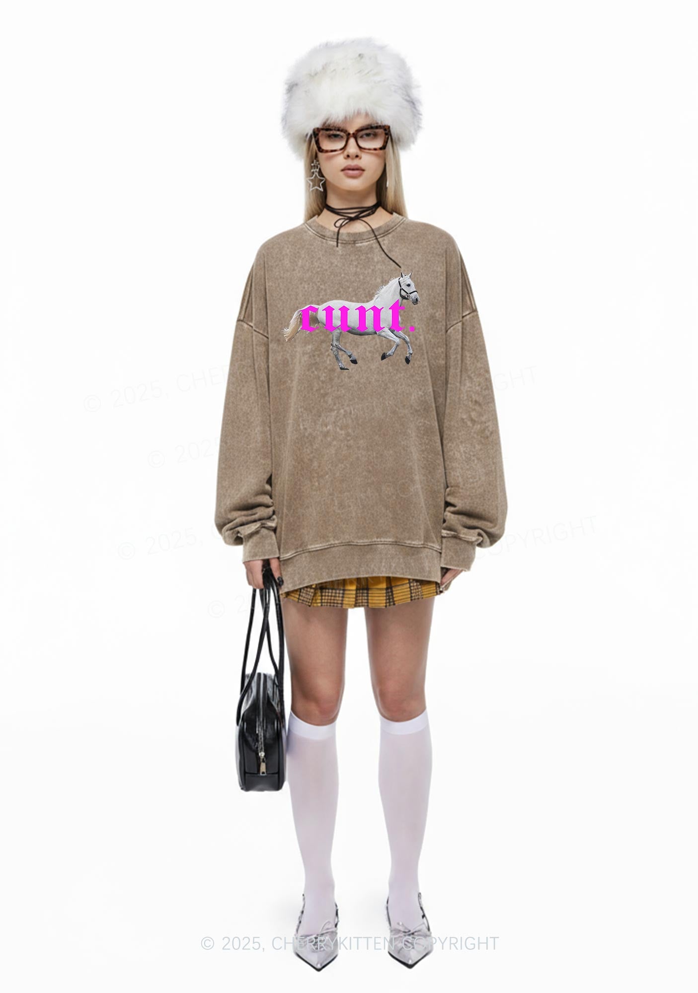 Cxxt Horse Y2K Washed Sweatshirts Cherrykitten