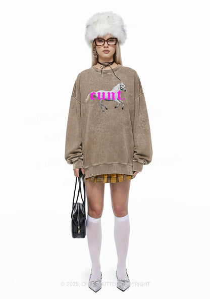 Cxxt Horse Y2K Washed Sweatshirts Cherrykitten
