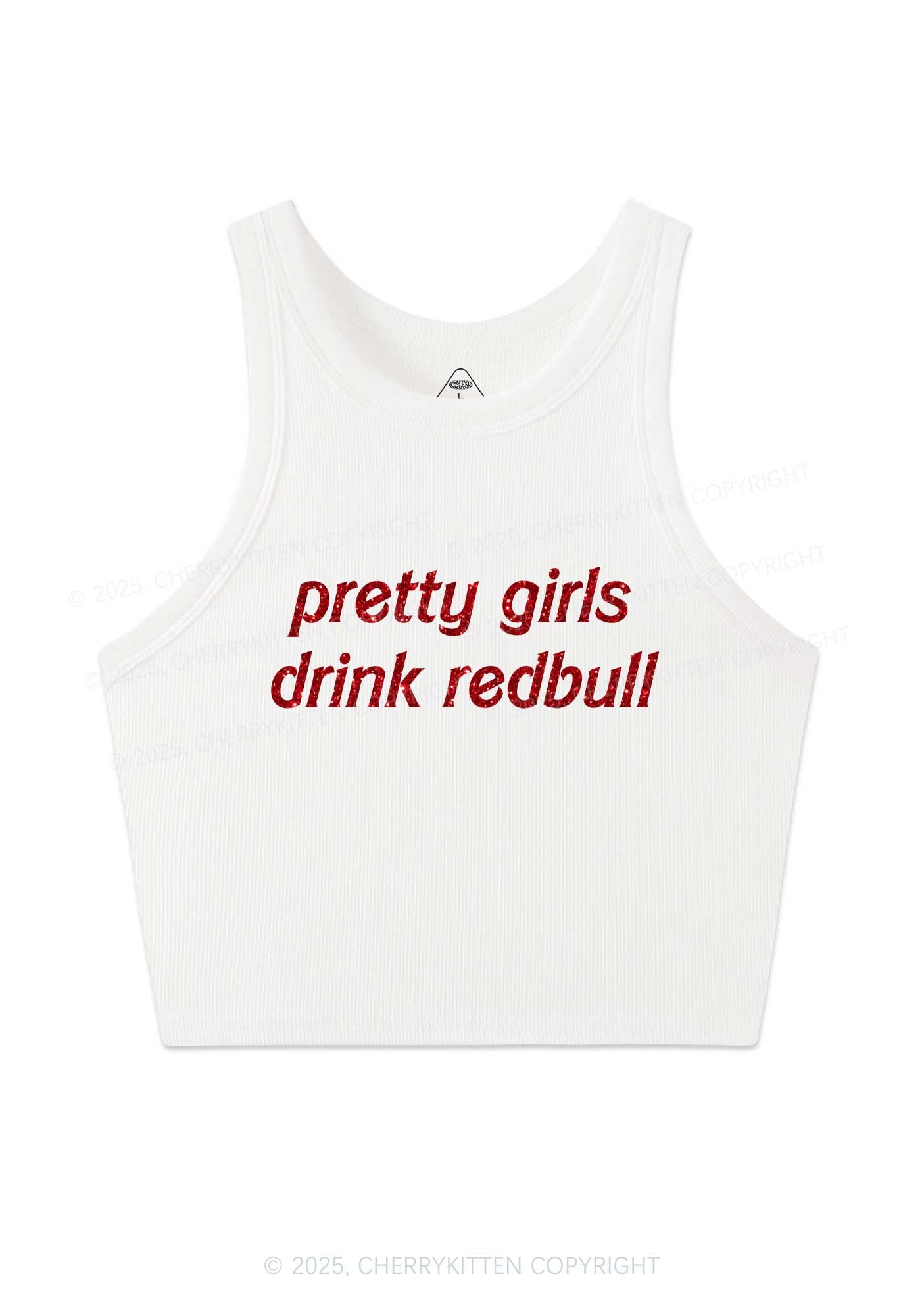 Glitter Pretty Girls Drink Redbull Y2K Crop Tank Top Cherrykitten