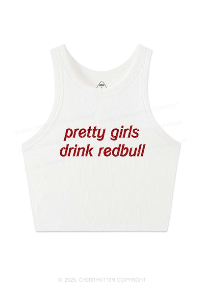 Glitter Pretty Girls Drink Redbull Y2K Crop Tank Top Cherrykitten