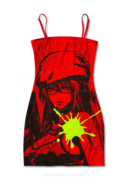 Neon Shot Y2K Print Slip Dress Cherrykitten