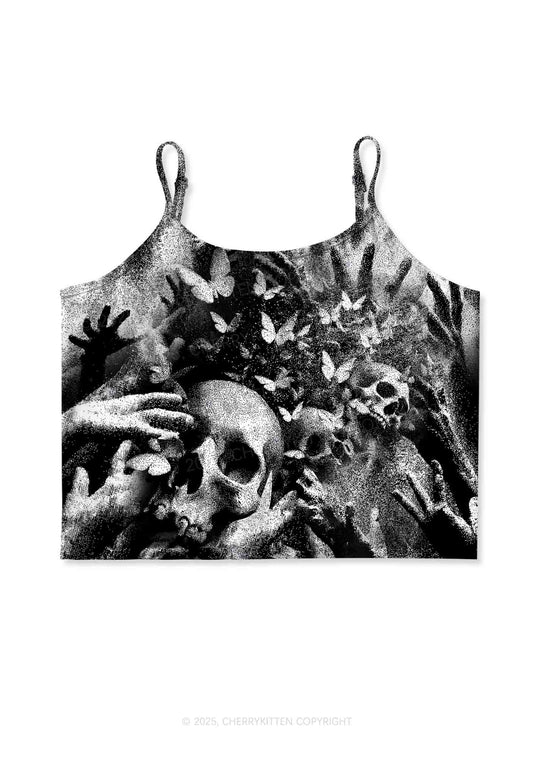 Halloween Gothic Skull Y2K Print Cami Crop Top Cherrykitten