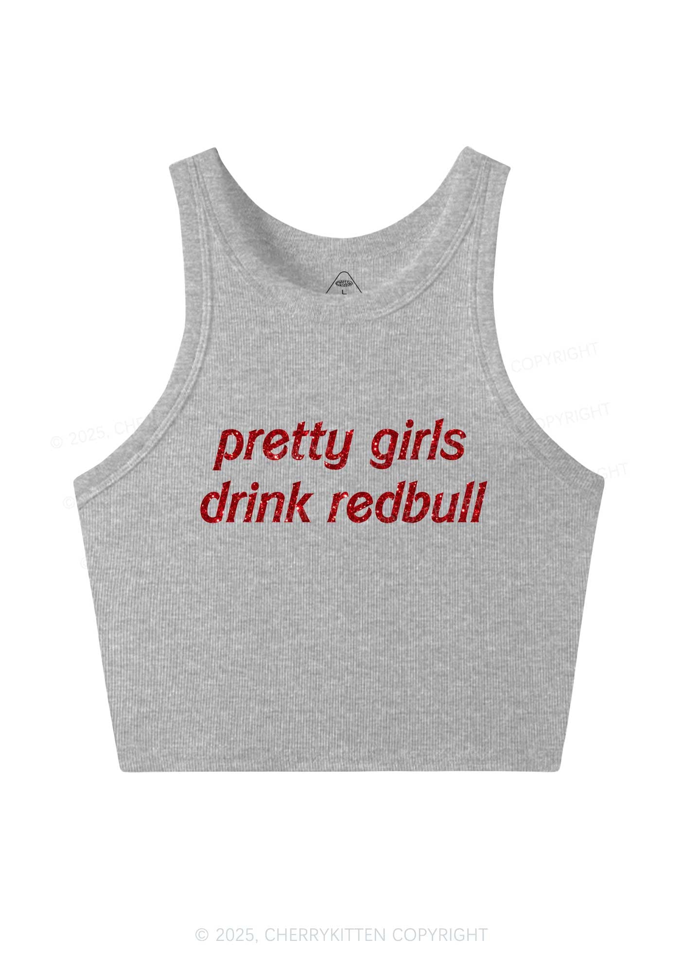 Glitter Pretty Girls Drink Redbull Y2K Crop Tank Top Cherrykitten