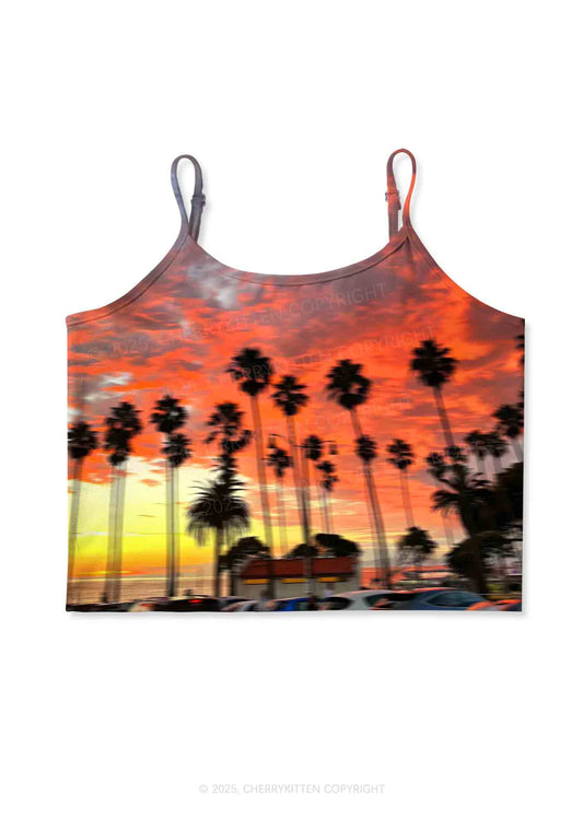 Sunset Palms Y2K Print Cami Crop Top Cherrykitten