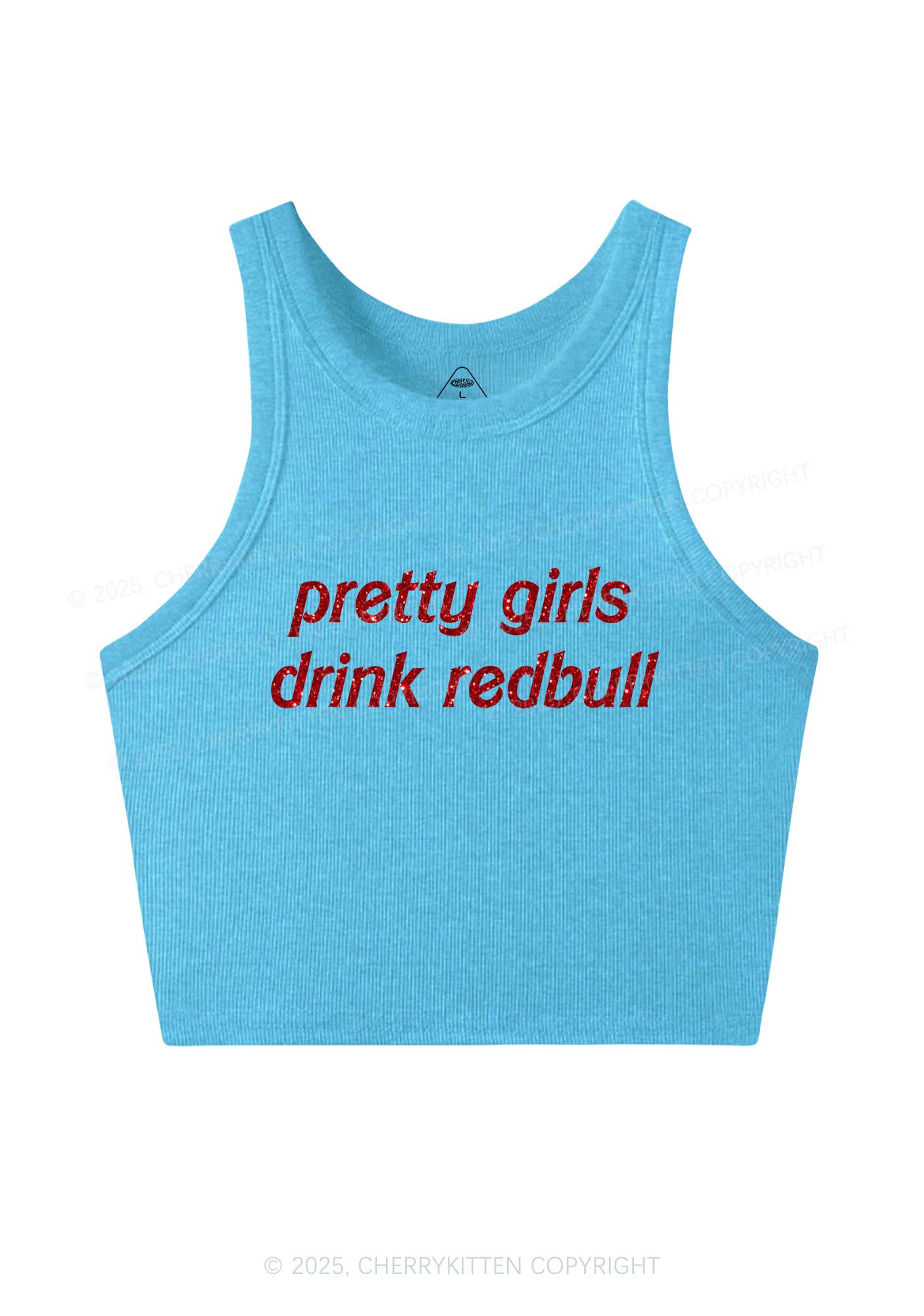 Glitter Pretty Girls Drink Redbull Y2K Crop Tank Top Cherrykitten
