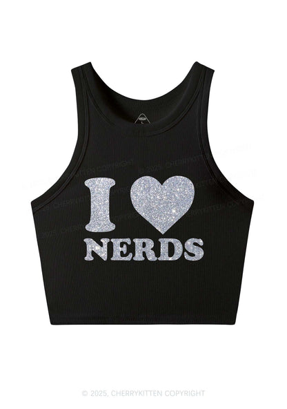 Glitter I Love Nerds Y2K Crop Tank Top Cherrykitten