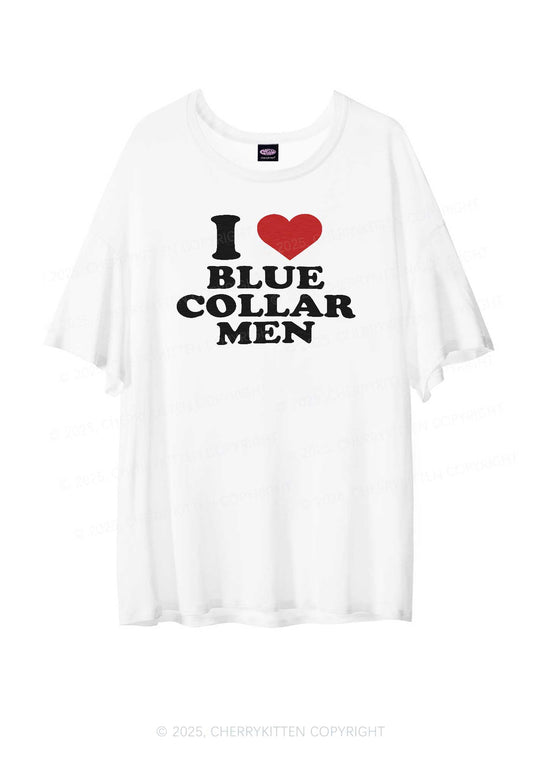 I Love Blue Collar Men Y2K Sheer Boyfriend Tee Cherrykitten