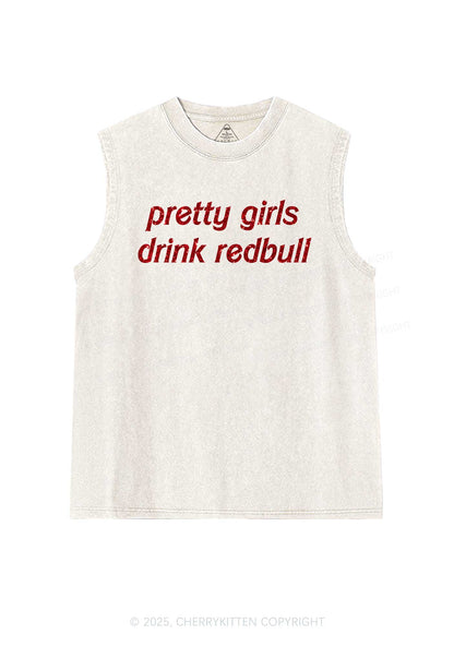 Glitter Pretty Girls Drink Redbull Y2K Washed Muscle Tank Cherrykitten