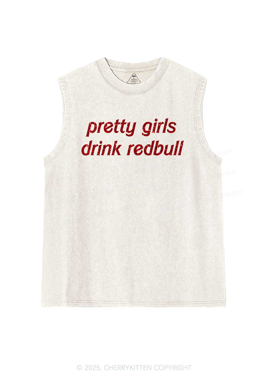 Glitter Pretty Girls Drink Redbull Y2K Washed Muscle Tank Cherrykitten