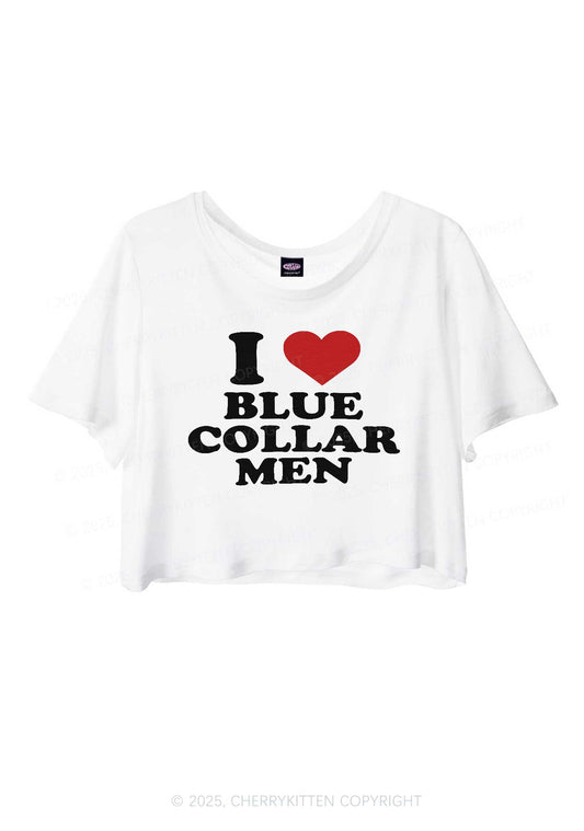 I Love Blue Collar Men Y2K Sheer Crop Tee Cherrykitten