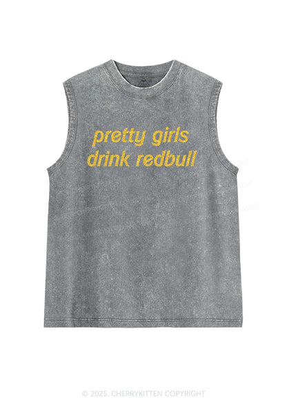 Glitter Pretty Girls Drink Redbull Y2K Washed Muscle Tank Cherrykitten
