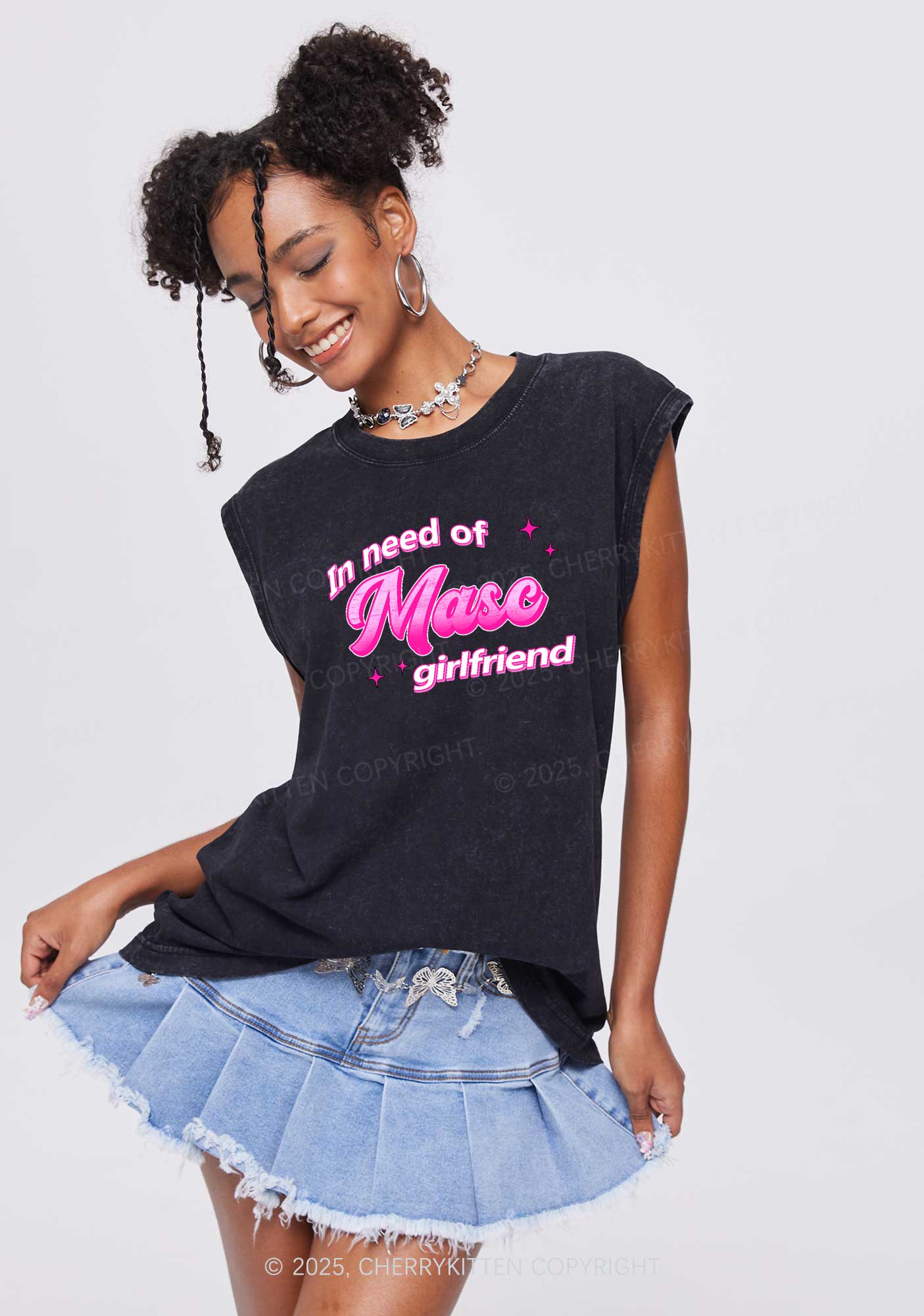 Need Masc Girlfriend Pride Y2K Washed Muscle Tank Cherrykitten