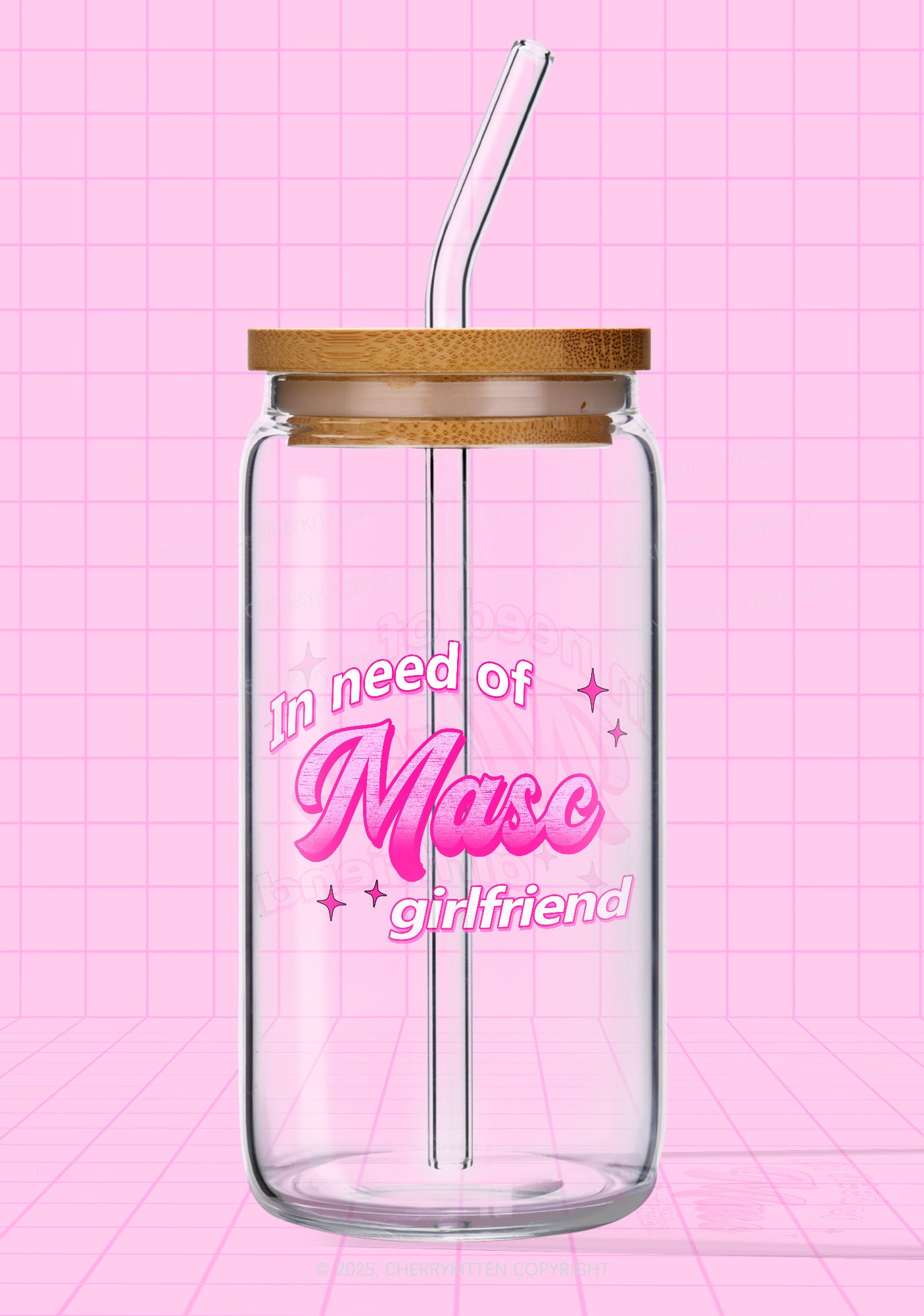 Need Masc Girlfriend Pride Y2K Printed Glass Cup Cherrykitten