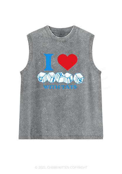 I Love Girls With Tats Y2K Washed Muscle Tank Cherrykitten