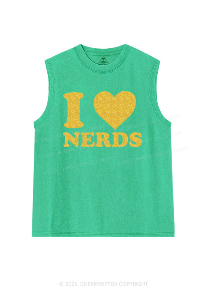 Glitter I Love Nerds Y2K Washed Muscle Tank Cherrykitten