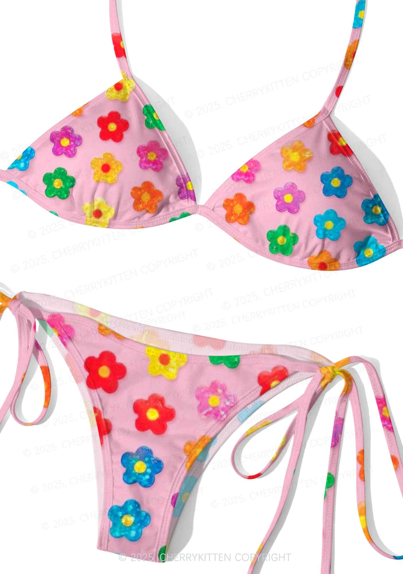 Rainbow Flower Y2K Print Bikini Set Cherrykitten