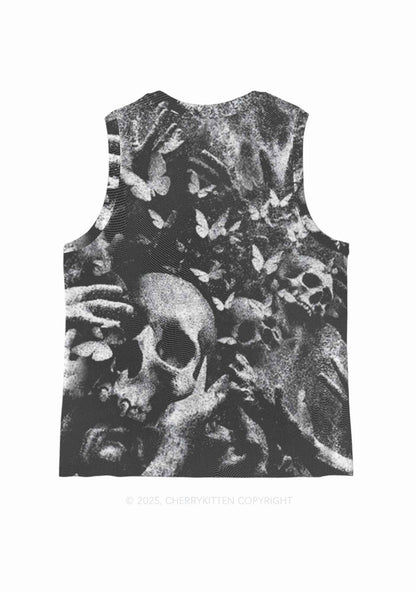 Halloween Gothic Skull Y2K Mesh Muscle Tank Cherrykitten