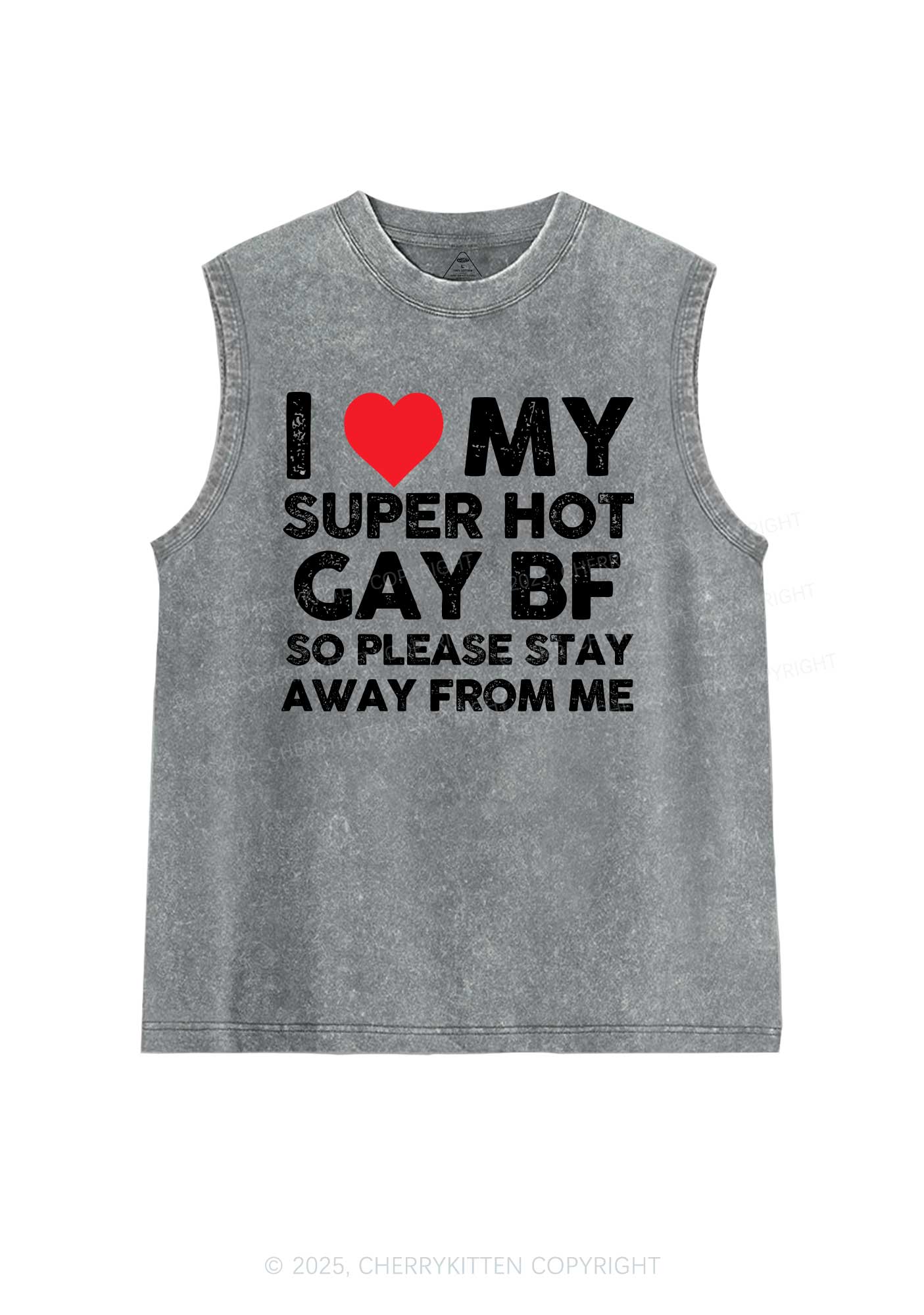 I Love My Hot BF Pride Y2K Washed Muscle Tank Cherrykitten