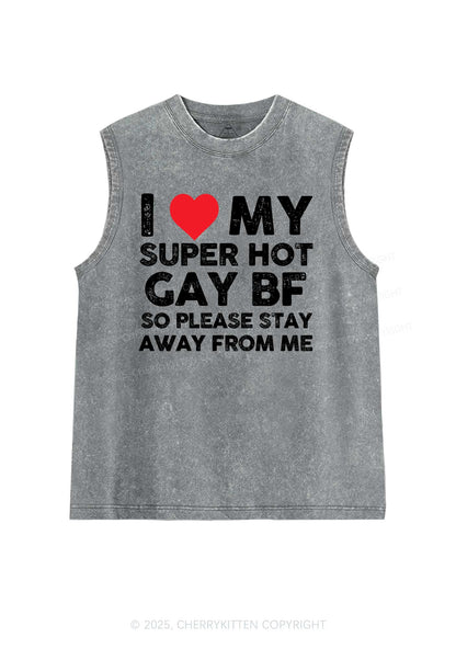 I Love My Hot BF Pride Y2K Washed Muscle Tank Cherrykitten