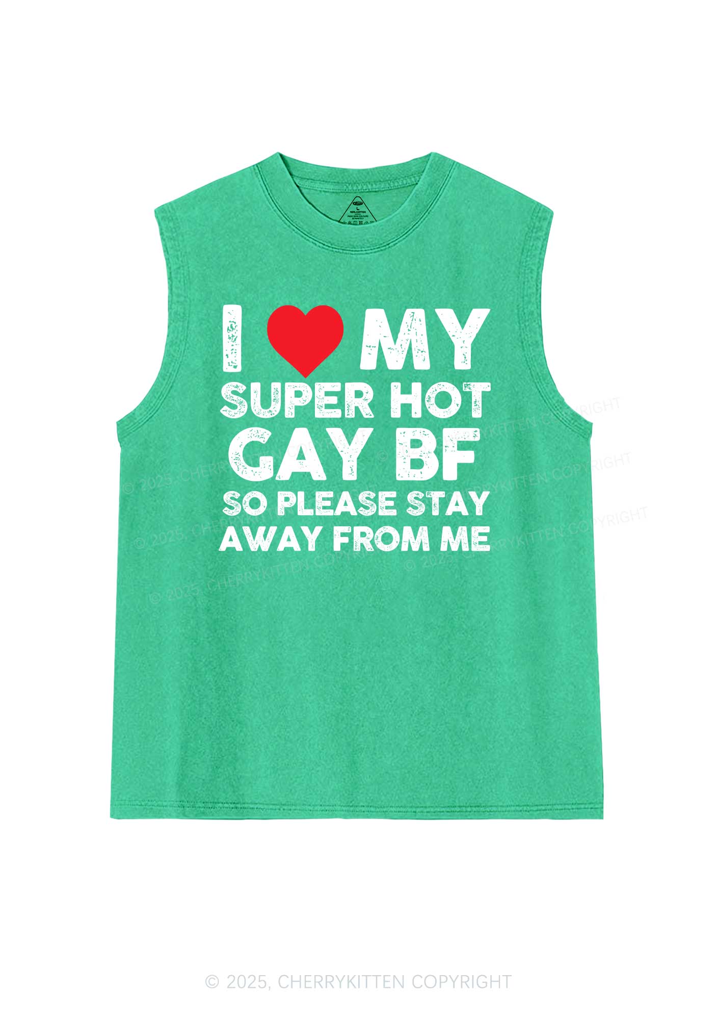 I Love My Hot BF Pride Y2K Washed Muscle Tank Cherrykitten