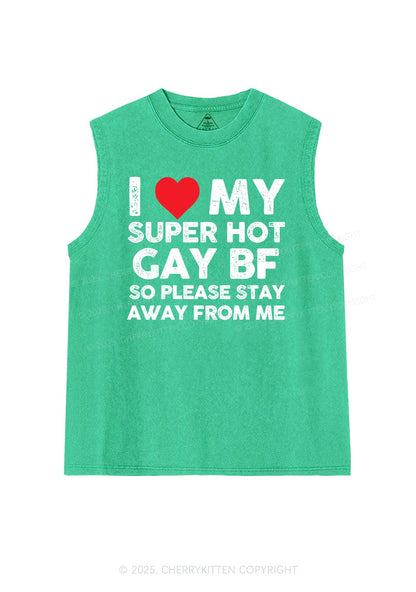 I Love My Hot BF Pride Y2K Washed Muscle Tank Cherrykitten