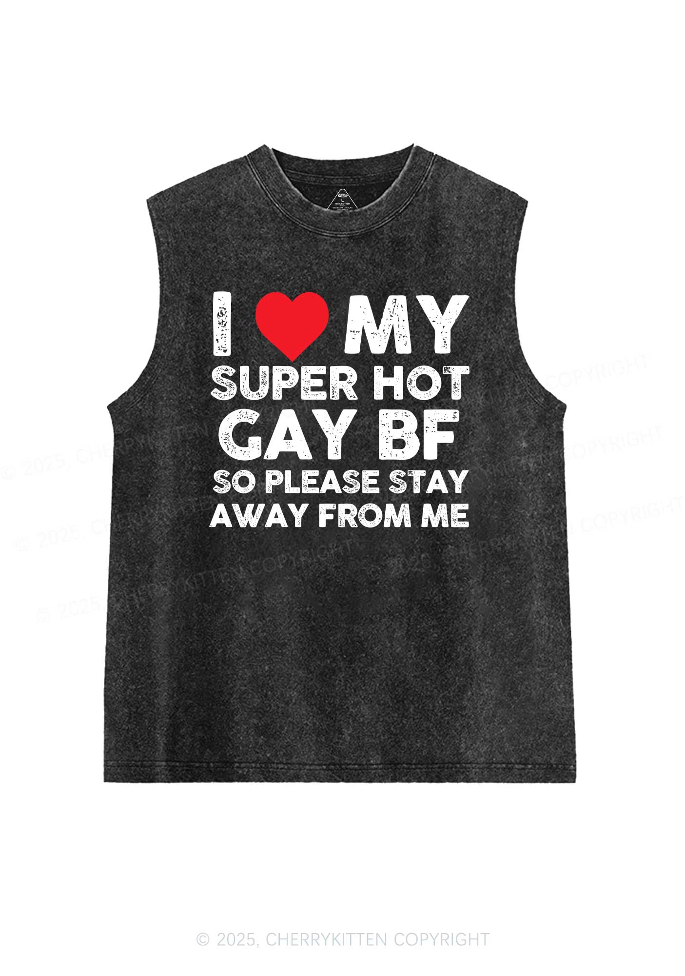 I Love My Hot BF Pride Y2K Washed Muscle Tank Cherrykitten