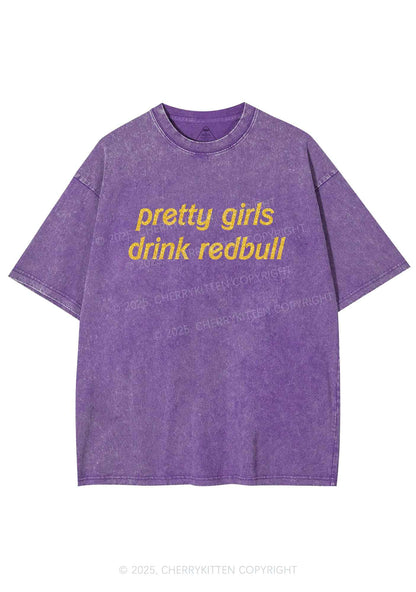 Glitter Pretty Girls Drink Redbull Y2K Shirts Washed Tee Cherrykitten