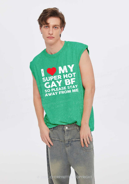 I Love My Hot BF Pride Y2K Washed Muscle Tank Cherrykitten