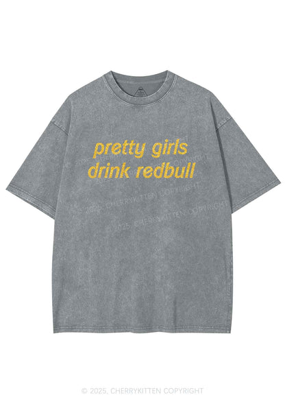 Glitter Pretty Girls Drink Redbull Y2K Shirts Washed Tee Cherrykitten