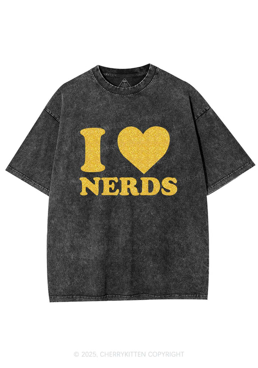 Glitter I Love Nerds Y2K Shirts Washed Tee Cherrykitten
