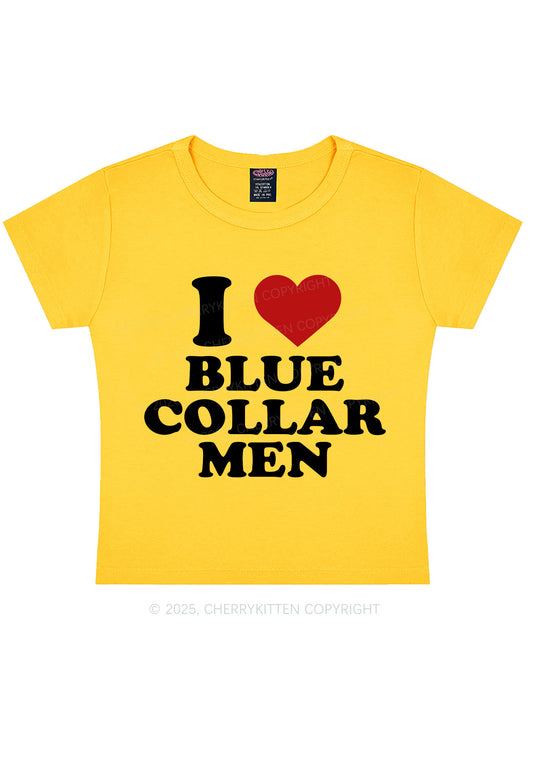 I Love Blue Collar Men Y2K Baby Tee Cherrykitten