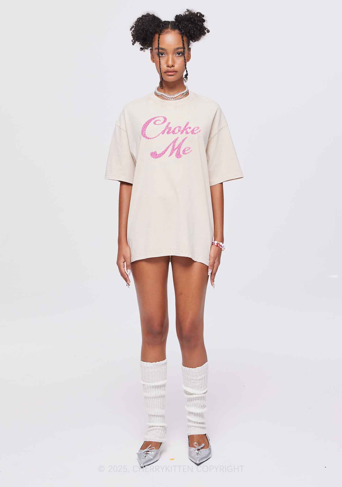 Glitter Choke Me Y2K Shirts Washed Tee Cherrykitten