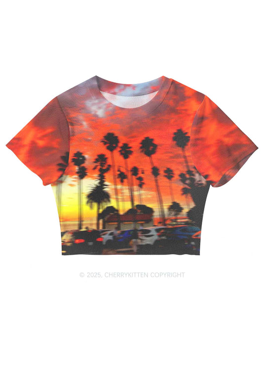 Sunset Palms Y2K Mesh Crop Top Cherrykitten