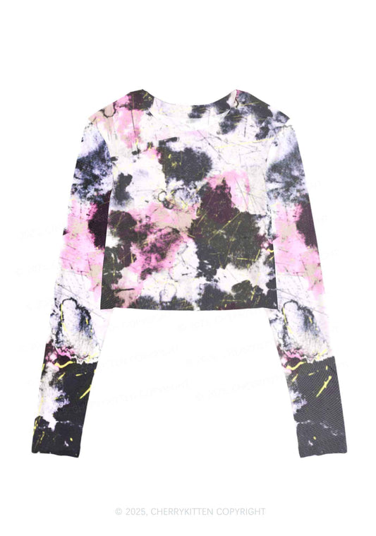 Ink Graffiti Y2K Mesh Long Sleeve Crop Top Cherrykitten