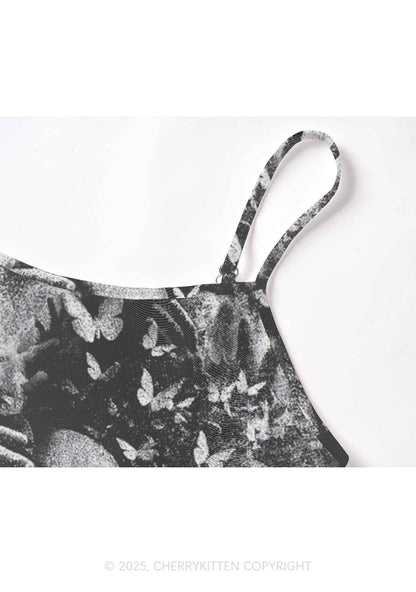 Halloween Gothic Skull Y2K Mesh Cami Tank Cherrykitten