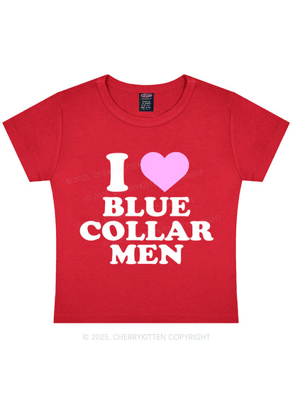 I Love Blue Collar Men Y2K Baby Tee Cherrykitten