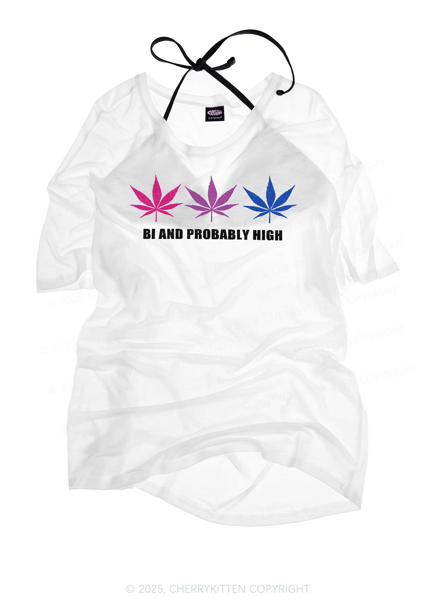 Bi Probably High Pride Y2K Sheer Boyfriend Tee Cherrykitten