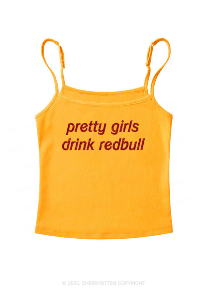 Glitter Pretty Girls Drink Redbull Y2K Spaghetti Strap Cami Cherrykitten