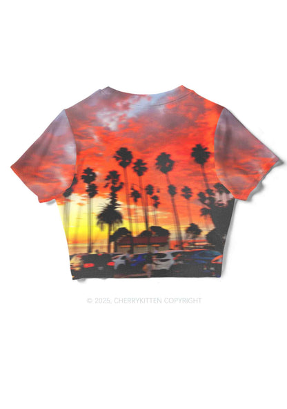 Sunset Palms Y2K Mesh Crop Top Cherrykitten
