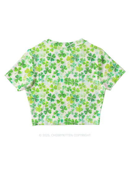 Green Shamrock Y2K Mesh Crop Top Cherrykitten