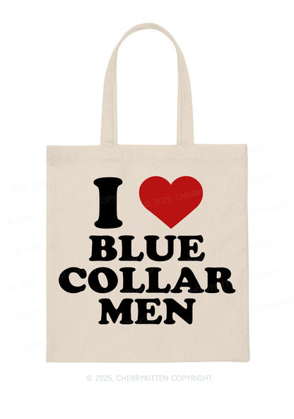I Love Blue Collar Men Y2K Canvas Tote Bag Cherrykitten