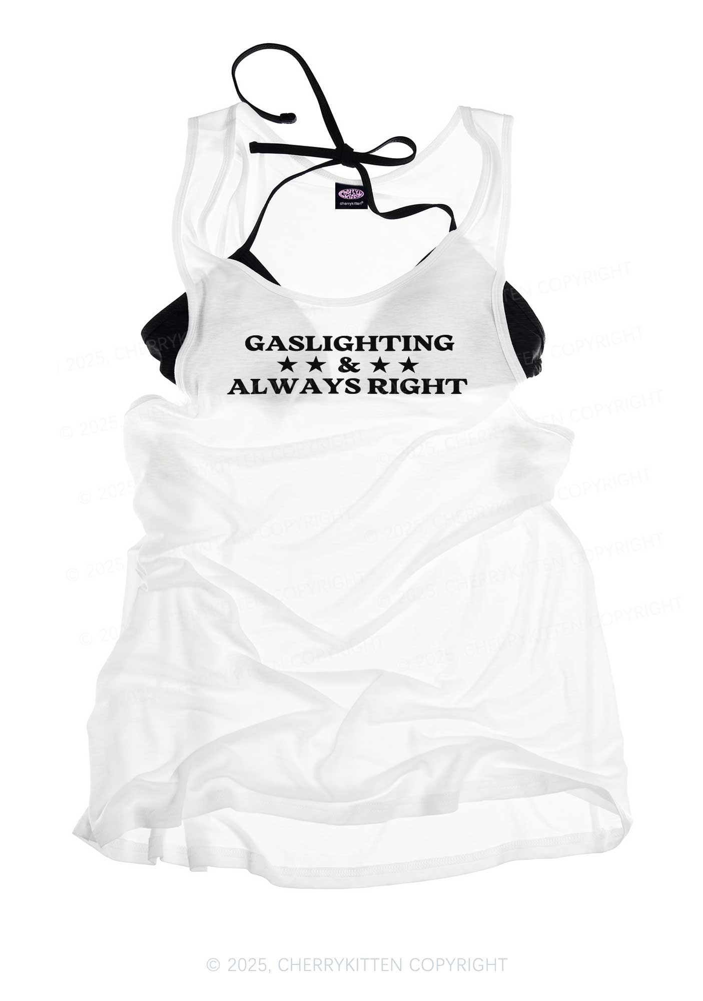 Gaslighting Always Right Y2K Sheer Boyfriend Tank Cherrykitten