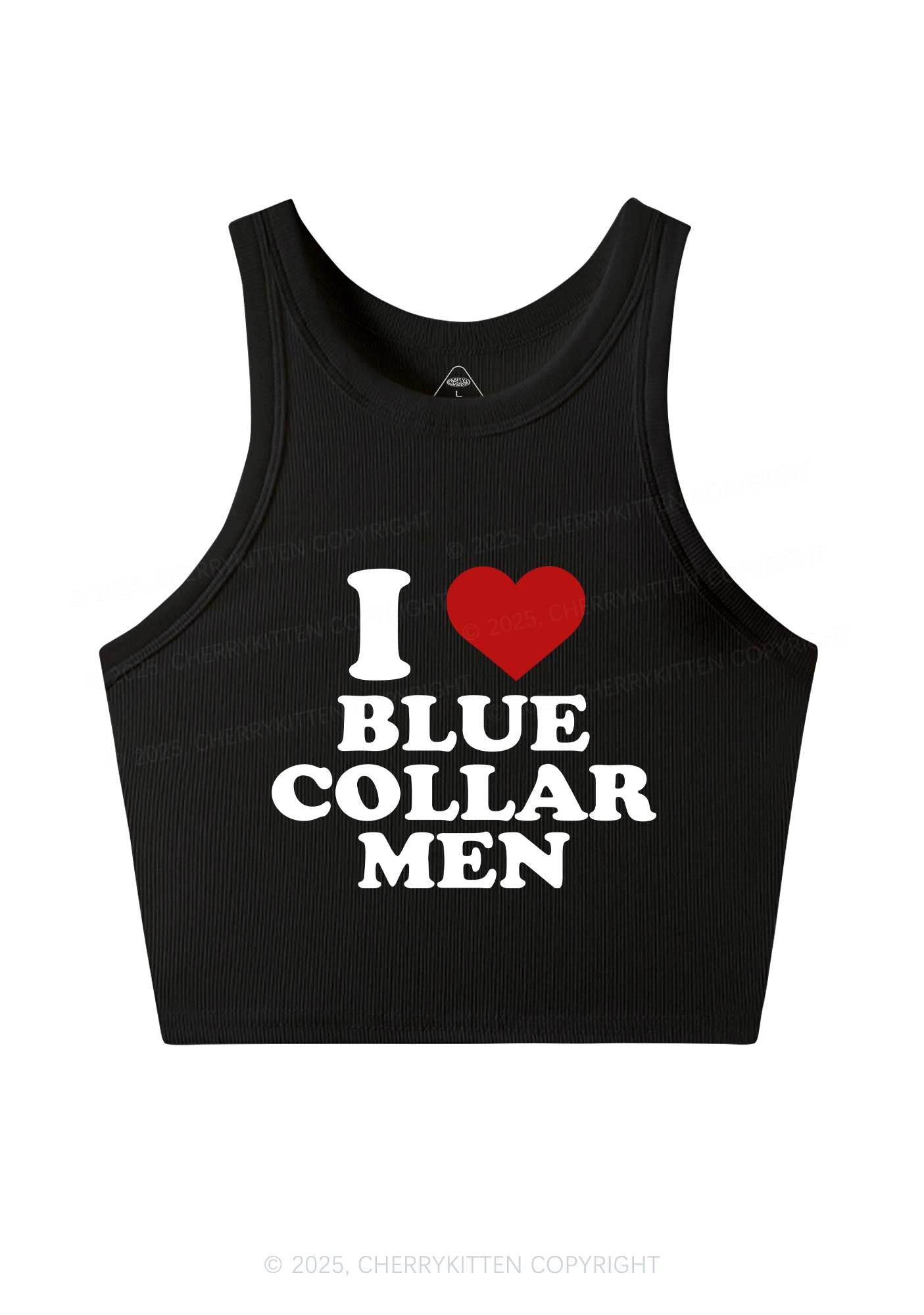 I Love Blue Collar Men Y2K Crop Tank Top Cherrykitten