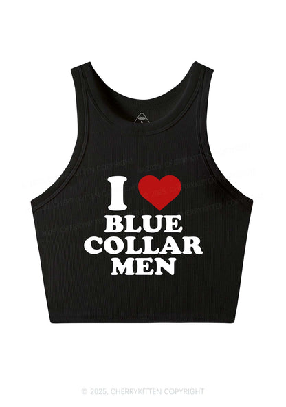 I Love Blue Collar Men Y2K Crop Tank Top Cherrykitten