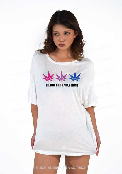 Bi Probably High Pride Y2K Sheer Boyfriend Tee Cherrykitten